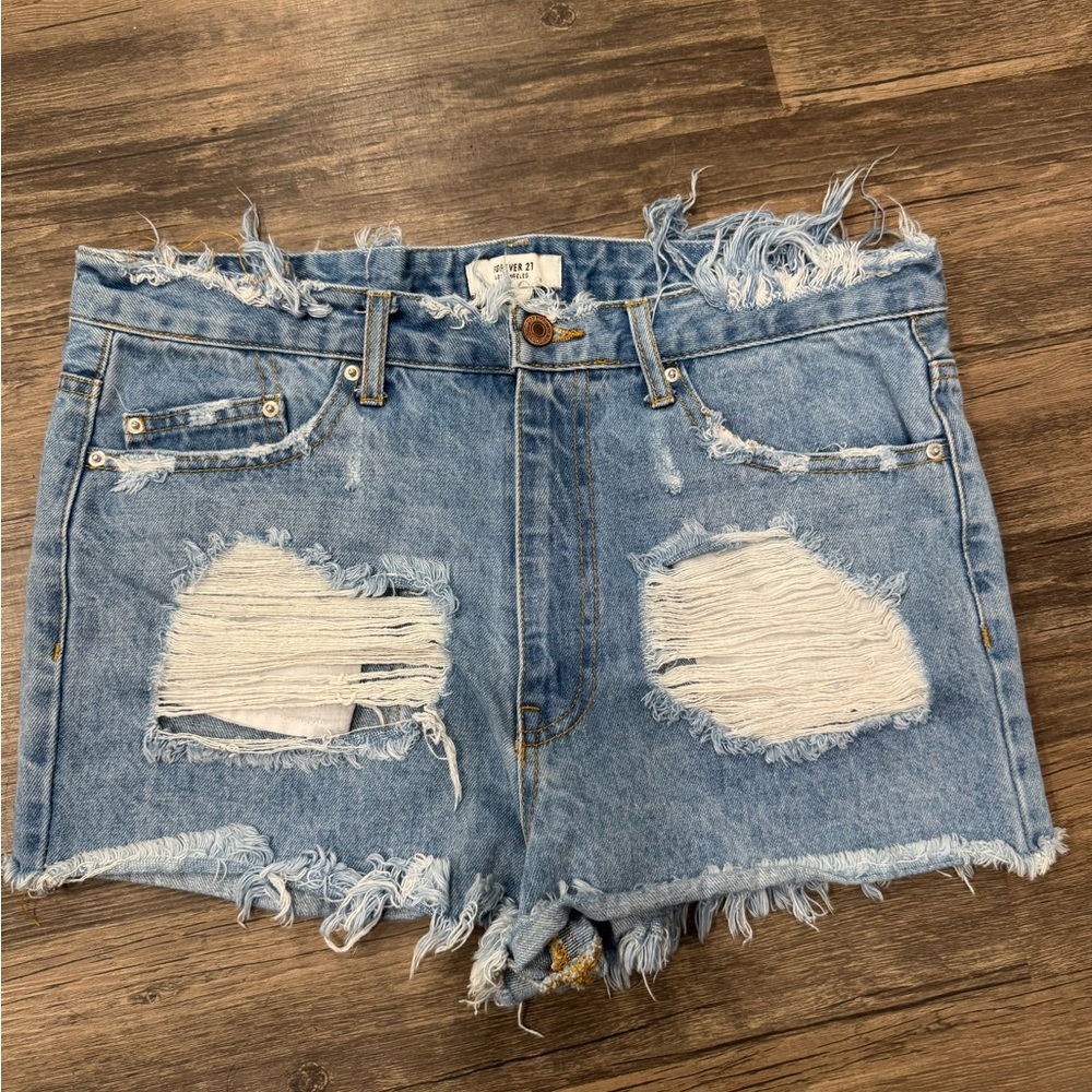 Forever 21 Blue Distressed Jean Shorts
